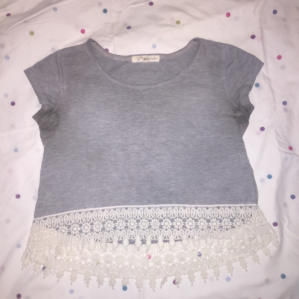 Gray Top with White Fringe